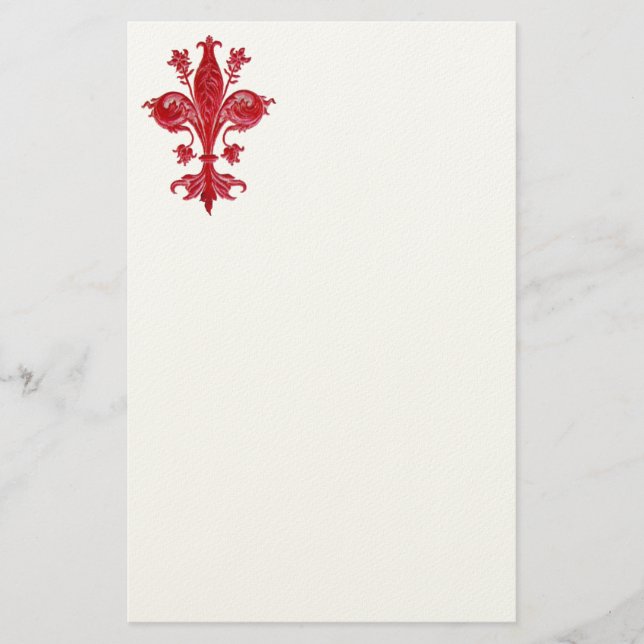 FLORENTINE RED LILY / FLEUR DE LISE ,White Felt Briefpapier (Vorderseite)