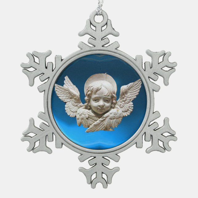 FLORENTINE RENAISSANCE ANGEL, Blauer Saphir Schneeflocken Zinn-Ornament (Vorderseite)