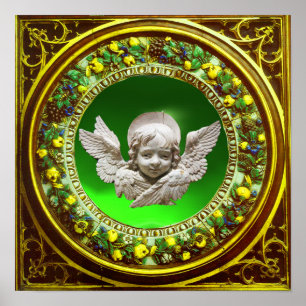 FLORENTINE RENAISSANCE ANGEL GREEN FLORAL CROWN POSTER