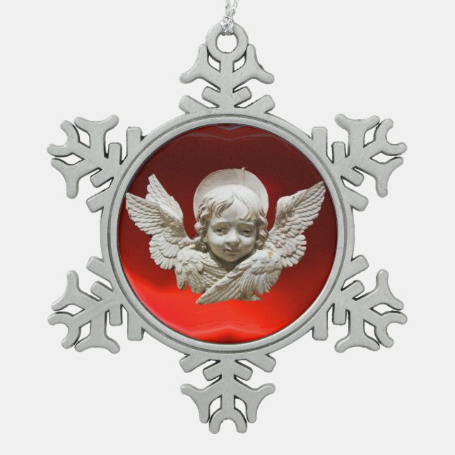 FLORENTINE RENAISSANCE ANGEL, Red Ruby Schneeflocken Zinn-Ornament (Vorderseite)