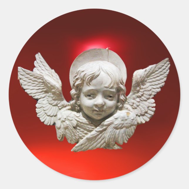 FLORENTINE RENAISSANCE ANGEL Red White Christmas Runder Aufkleber (Vorderseite)