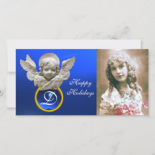 FLORENTINE RENAISSANCE ANGEL Sapphire Gem Monogram Feiertagskarte