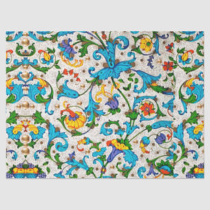 FLORENTINE RENAISSANCE BLAUE WIRBEL, BLUME SEIDENPAPIER