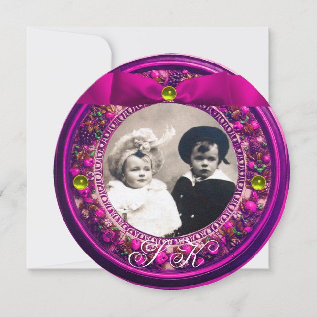 FLORENTINE RENAISSANCE OBST PINK RIBBON MONOGRAMM EINLADUNG (Vorderseite)