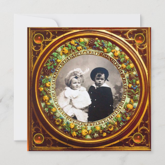 FLORENTINE RENAISSANCE OBST SCHWARZE ORANGE DAMASK EINLADUNG (Vorderseite)