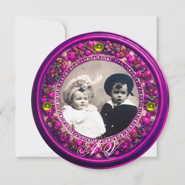 FLORENTINE RENAISSANCE PINK FLORAL CROWN MONOGRAMM EINLADUNG (Vorderseite)