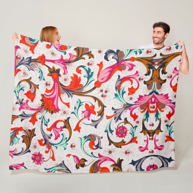 FLORENTINE RENAISSANCE RED FLORAL WIRBEL, BLUME FLEECEDECKE (Beispiel)