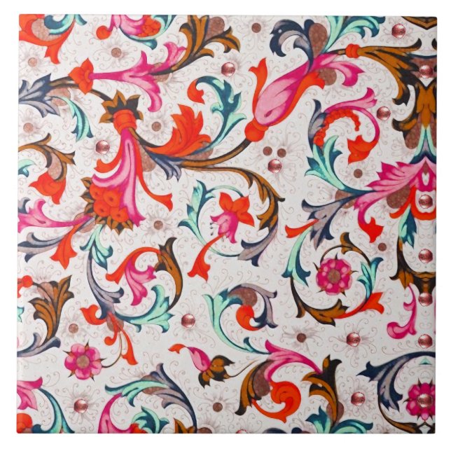 FLORENTINE RENAISSANCE RED FLORAL WIRBEL, BLUME FLIESE (Vorderseite)