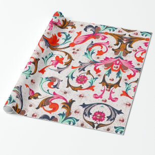 FLORENTINE RENAISSANCE RED FLORAL WIRBEL, BLUME GESCHENKPAPIER
