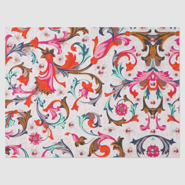 FLORENTINE RENAISSANCE RED FLORAL WIRBEL, BLUME SEIDENPAPIER (Vorderseite)