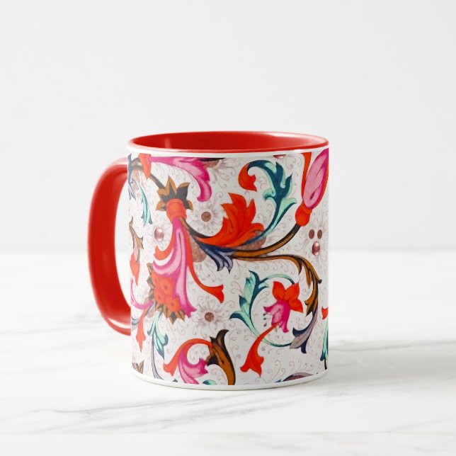 FLORENTINE RENAISSANCE RED FLORAL WIRBEL, BLUME TASSE (Vorderseite Links)