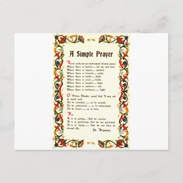 Florentine Simple Prayer=St. Francis=Papst Francis Postkarte (Vorderseite)