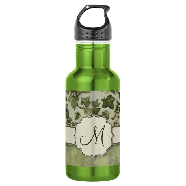 Florentine Watercolor Ivy mit Monogram Trinkflasche (Vorderseite)