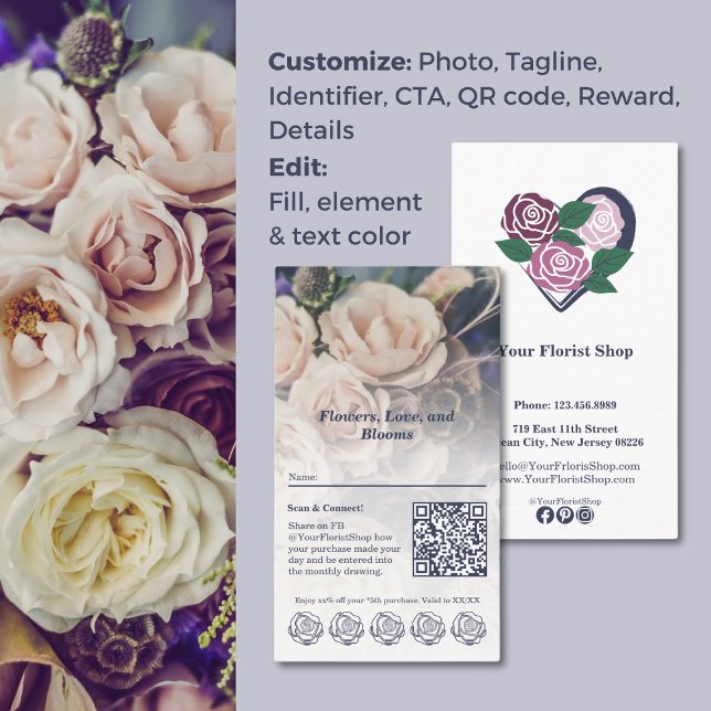 Florentiner Loyalitätskarte mit individuellen Präm Treuekarte (Floral Rewards Customizable Florist Loyalty Card)