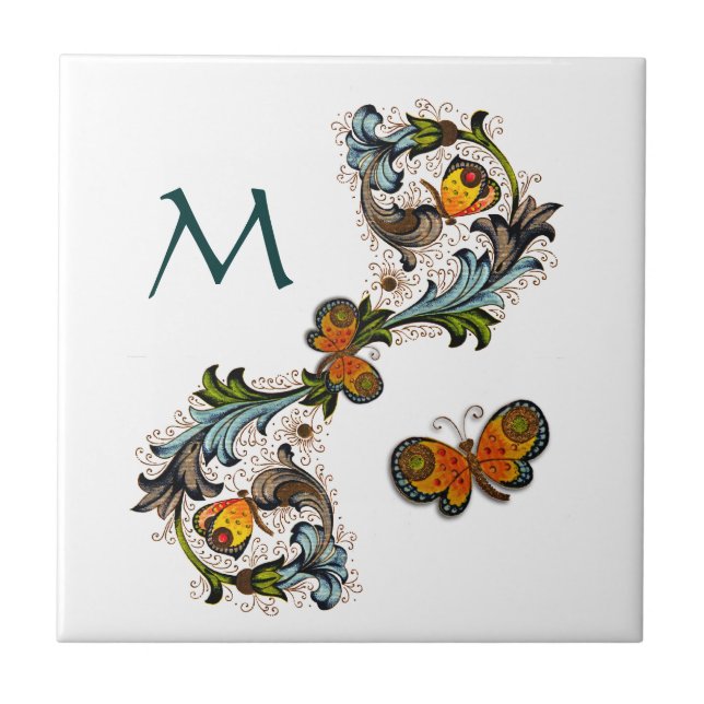 Florentinische Blumenmonogramm-Keramik-Fliese Fliese (Vorderseite)