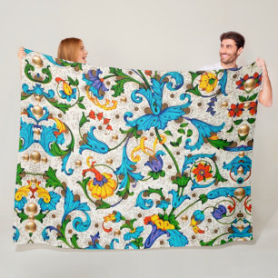 FLORENTINISCHE RENAISSANCE BLAUE BLUMENRANKEN,BLUM FLEECEDECKE