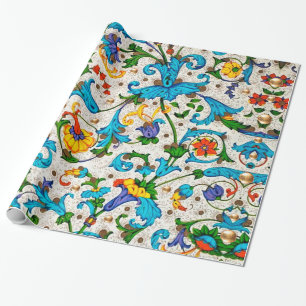 FLORENTINISCHE RENAISSANCE BLAUE BLUMENRANKEN,BLUM GESCHENKPAPIER