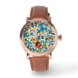 FLORENTINISCHE RENAISSANCE BLAUE BLUMENRANKEN MONO ARMBANDUHR