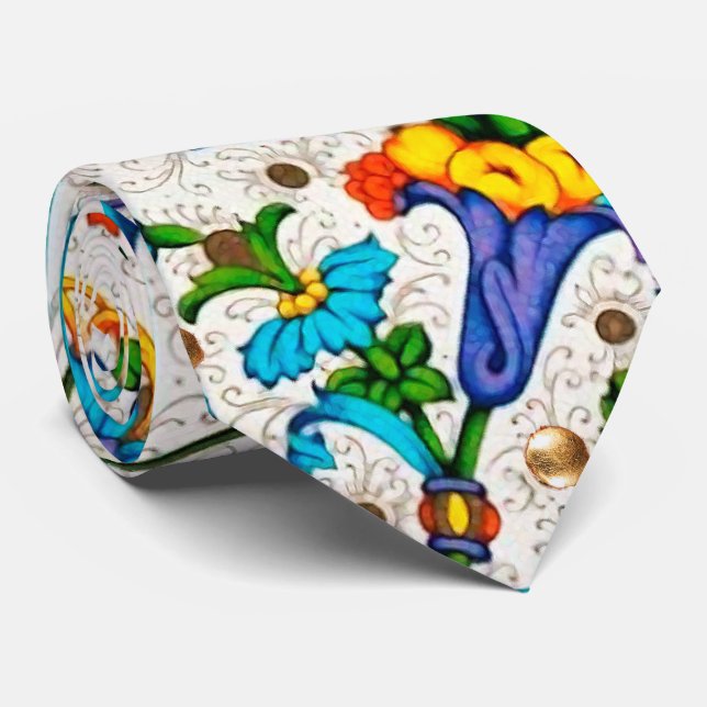 FLORENTINISCHE RENAISSANCE-BLAUER BLUMENWirbel, Krawatte (Gerollt)