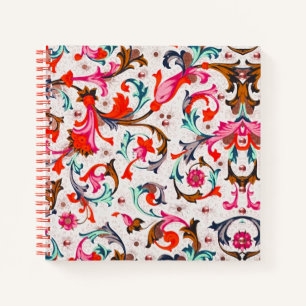 FLORENTINISCHE RENAISSANCE ROTE BLUMEN SWIRL,BLUME NOTIZBUCH
