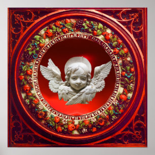 FLORENTINISCHER RENAISSANCE-ENGEL MIT ROTER BLUMEN POSTER