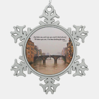 Florenz-Brücke mit Liebe-Zitat Schneeflocken Zinn-Ornament