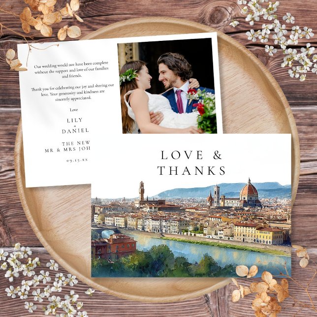 Florenz Italien Aquarell Hochzeitsfoto Dankeskarte (Florence Italy Watercolor Wedding Photo Thank You Card)