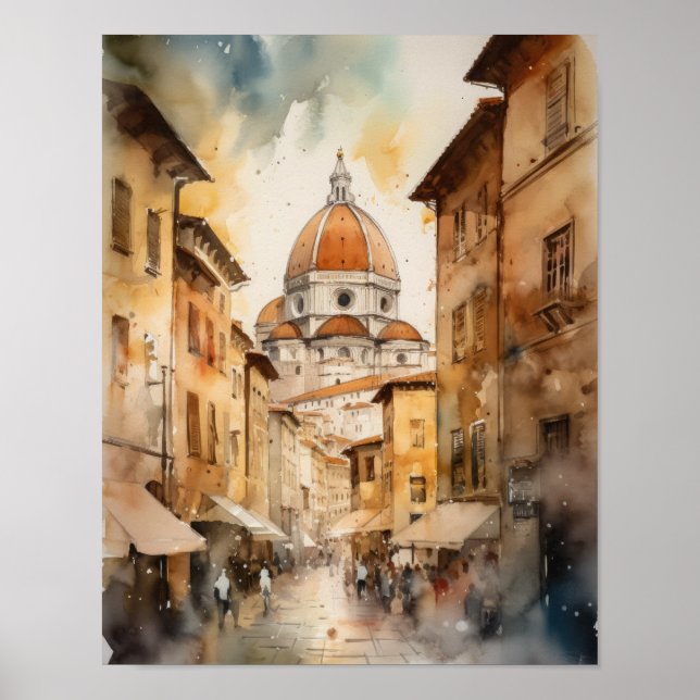 Florenz Italien Aquarellkunst Print Poster (Vorne)