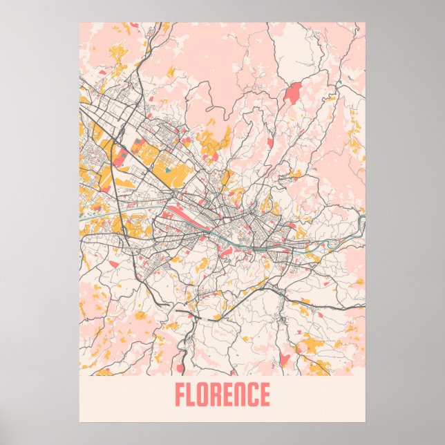 Florenz - Italien Chalk City Map Poster (Vorne)