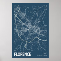 Florenz Italien City Map Line Art Blue Print