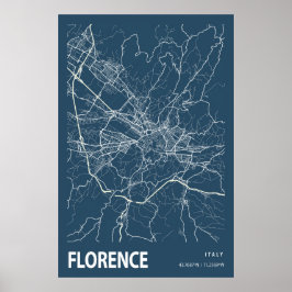 Florenz Italien City Map Line Art Blue Print Poster