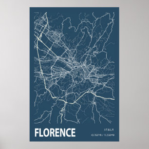 Florenz Italien City Map Line Art Blue Print Poster