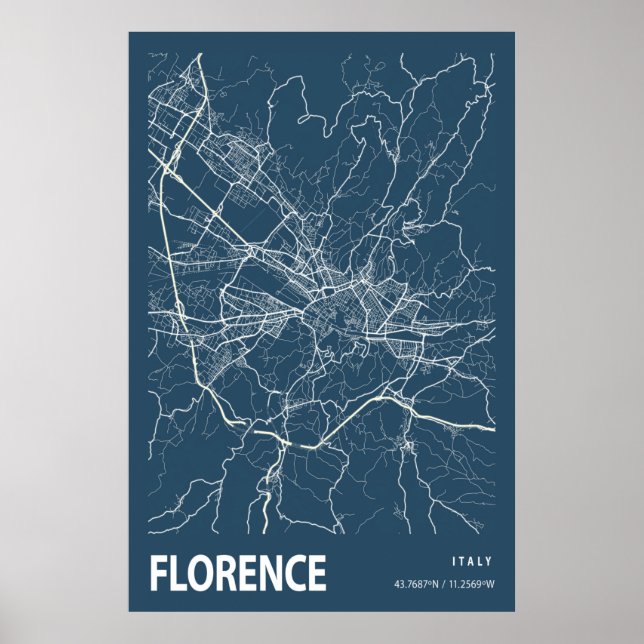 Florenz Italien City Map Line Art Blue Print Poster (Vorne)