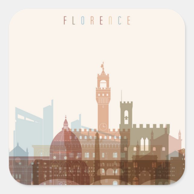 Florenz, Italien | City Skyline Quadratischer Aufkleber (Vorderseite)
