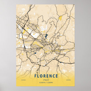 Florenz - Italien Gelbe Stadtkarte Poster