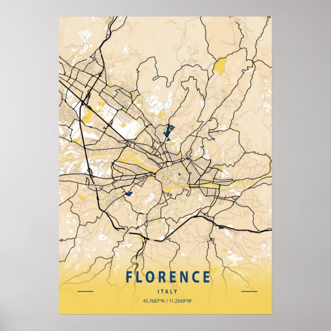 Florenz - Italien Gelbe Stadtkarte Poster (Vorne)