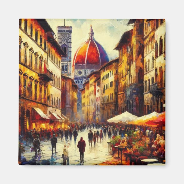 Florenz, Italien Straße mit Duomo-Malerei Magnet (Vorne)