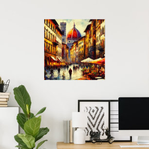 Florenz, Italien Straße mit Duomo-Malerei Poster