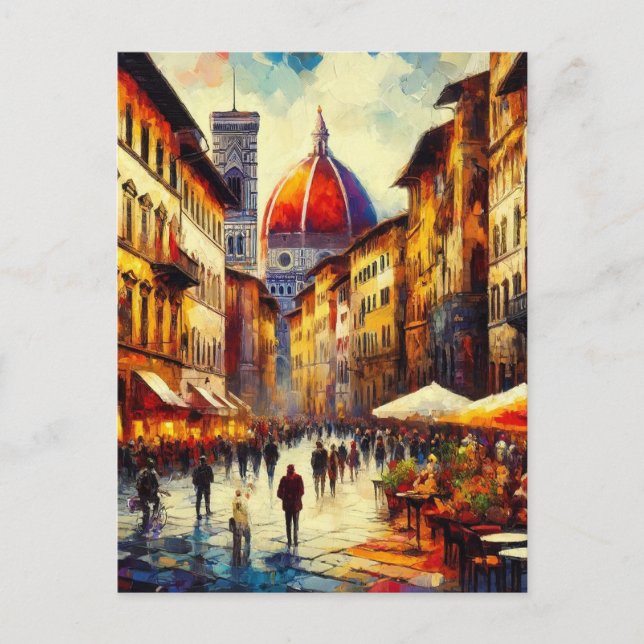 Florenz, Italien Straße mit Duomo-Malerei Postkarte (Vorderseite)