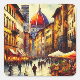 Florenz, Italien Straße mit Duomo-Malerei Quadratischer Aufkleber