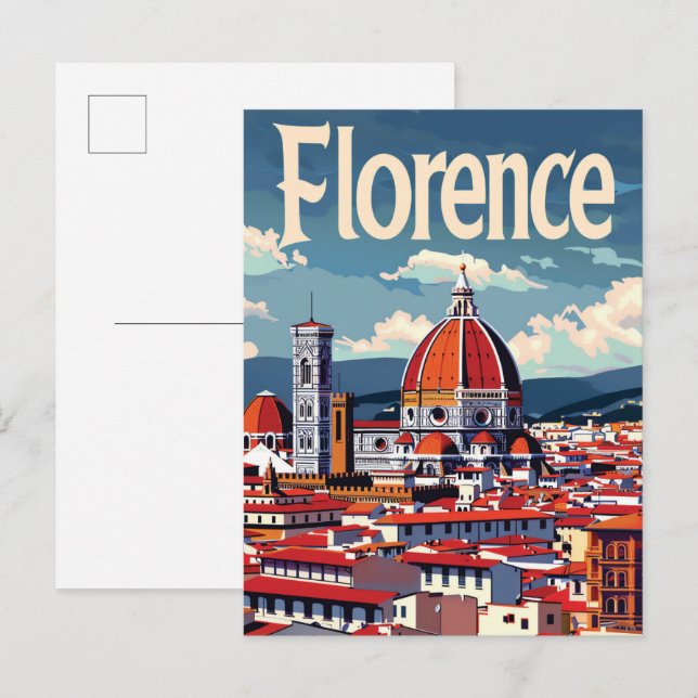 Florenz Italien Vintage Retro-Reise Illustration Postkarte (Vorne/Hinten)