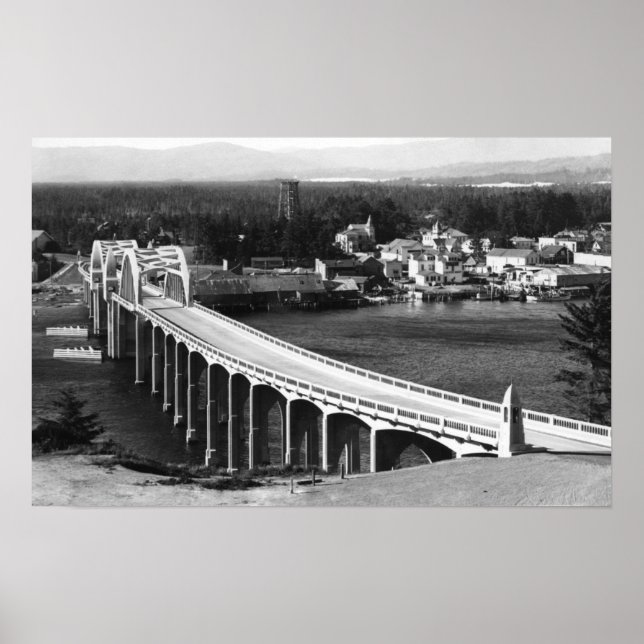 Florenz, Oregon Town View und Siuslaw Bridge Poster (Vorne)