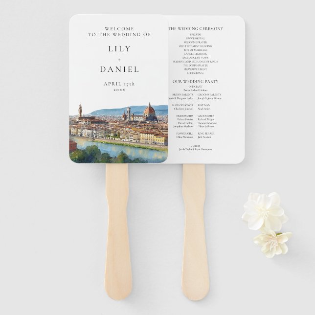Florenz Skyline Aquarell Hochzeitsprogramm Fächer (Vorne und Hinten)