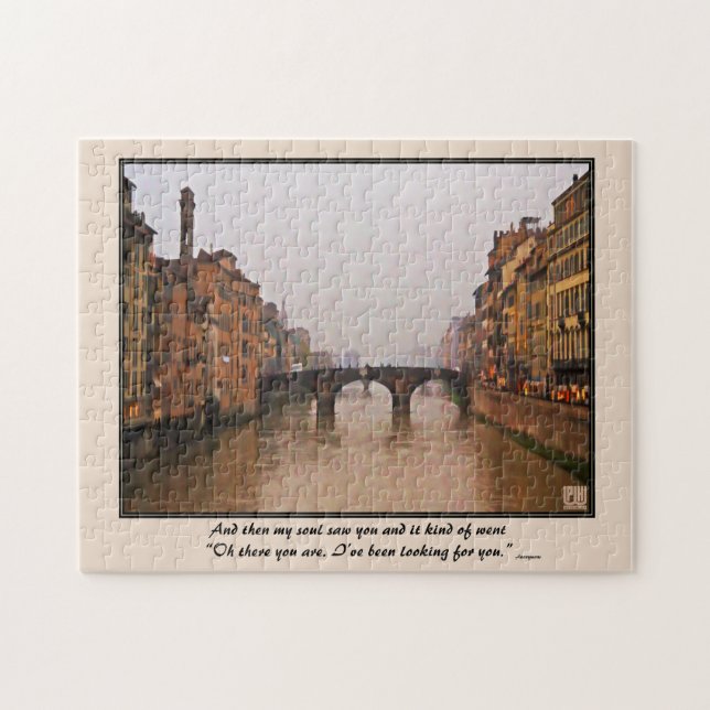 Florenzer Brücke mit Liebe Zitat Puzzle (Horizontal)