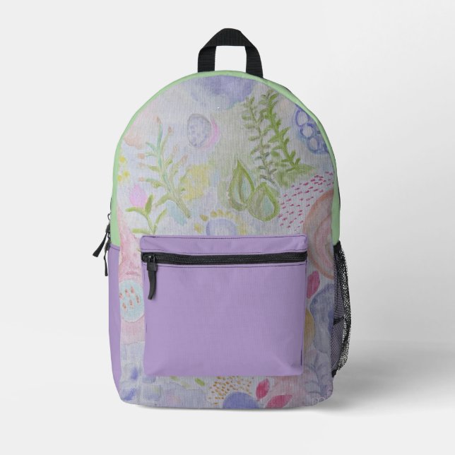 flores acuarela natural bedruckter rucksack (Vorderseite)