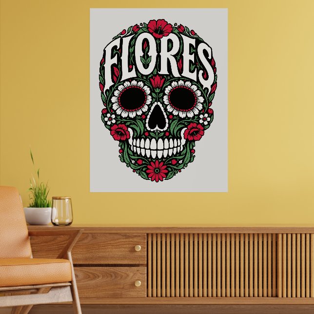 Flores Nachname Zucker-Schädel Poster (Wohnzimmer 2)