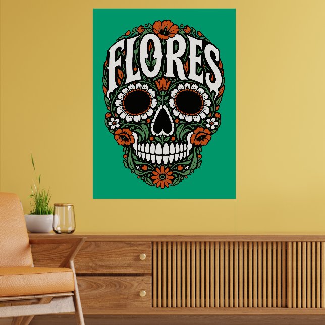 Flores Nachname Zucker-Schädel Poster (Wohnzimmer 2)