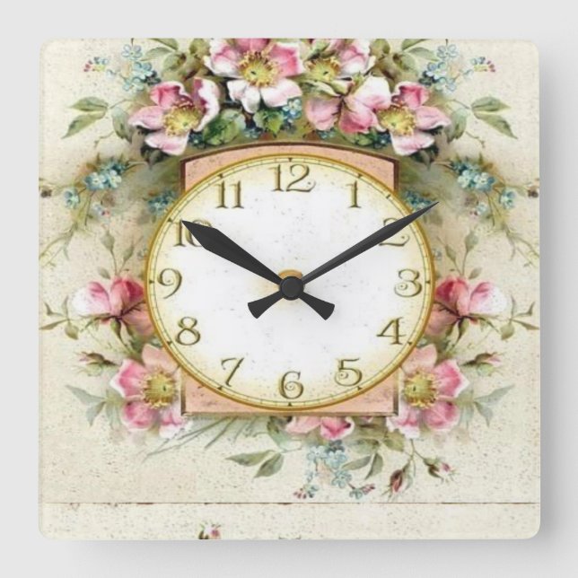 Flores Vintag Quadratische Wanduhr (Vorderseite)