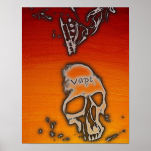 Florescent Orange Red Skull Smoke Vape Poster