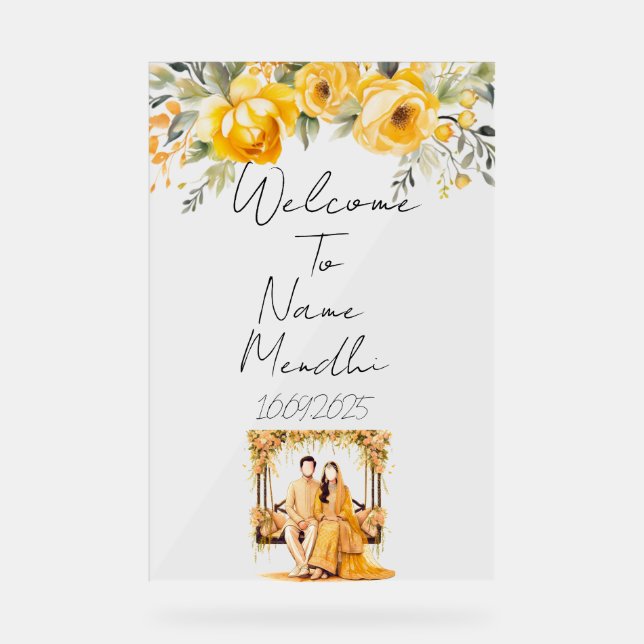 Florgelbes Mendhi-Zeichen Acrylschild (Vorderseite)